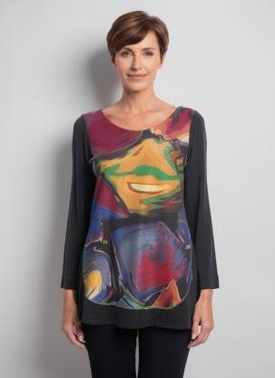 Pull tunique tissage chiné manches longues gris FRANCK ANNA femme
