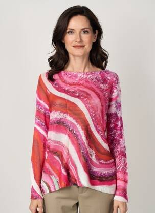 Pull coupe droite manches longues rose QUATTRO femme