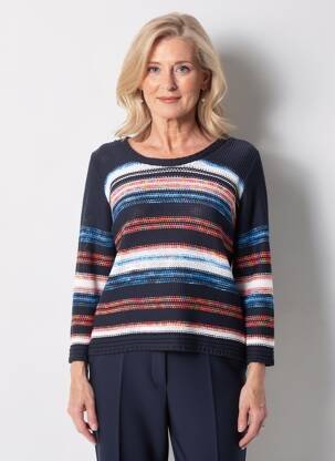Pull coupe cintrée manches 3/4 bleu QUATTRO femme