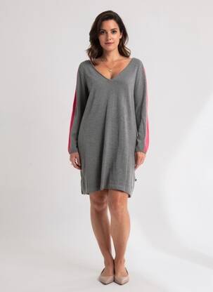 Robe pull col v manches longues gris ADIA femme