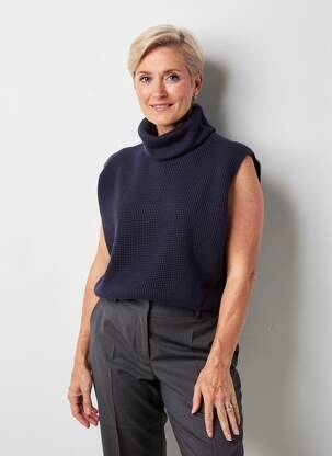 Pull col roulé stretch sans manche bleu YEST femme