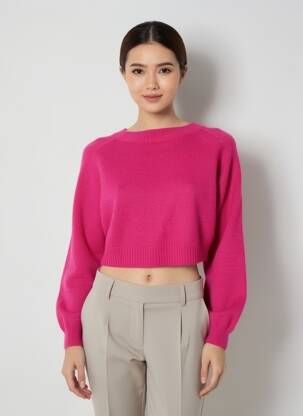 Pull stretch manches longues rose SANS MARQUE femme