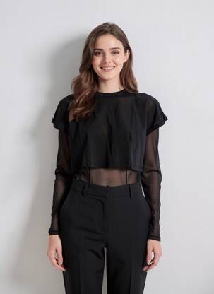 Top stretch manches longues noir MANGO femme