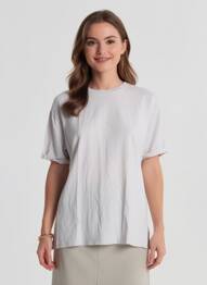 T-shirt stretch manches courtes gris BERSHKA femme