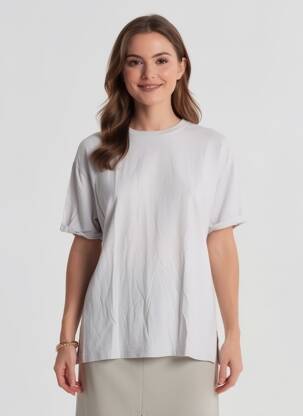 T-shirt stretch manches courtes gris BERSHKA femme