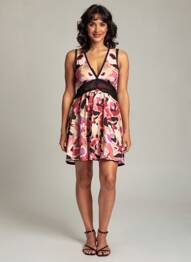 Robe courte imprimé fleurs sans manche rose ROBERTO CAVALLI femme