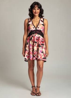 Robe courte imprimé fleurs sans manche rose ROBERTO CAVALLI femme