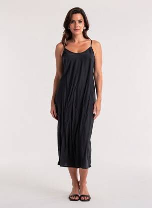 Robe mi-longue col rond fines bretelles noir SANS MARQUE femme