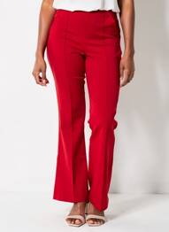 Pantalon flare fermeture zippée sous rabat avec crochet taille haute rouge BERSHKA femme