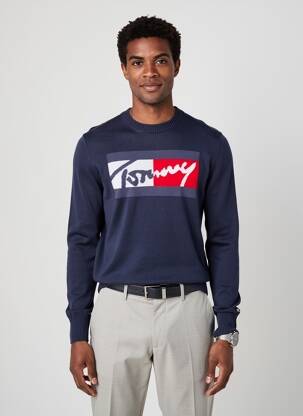 Pull maille souple et aérée manches longues bleu TOMMY HILFIGER homme