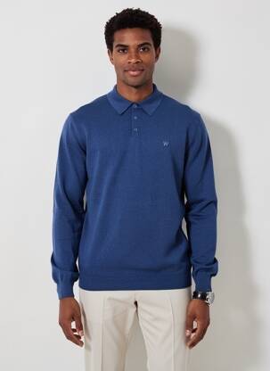 Pull col polo manches longues bleu WRANGLER homme