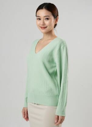 Pull col v manches longues vert STREET ONE femme