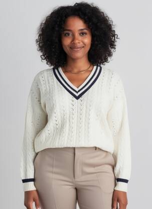 Pull coupe droite manches longues blanc CREAM femme