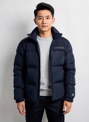 Doudoune manches longues a capuche bleu TOMMY HILFIGER homme