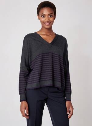 Pull col v manches longues gris HANA SAN femme