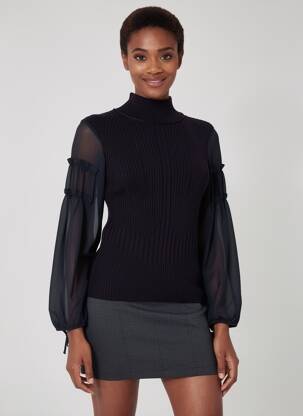 Pull coupe cintrée manches longues noir HIGH femme