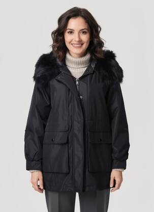 Parka manches longues a capuche noir ATTRAIT femme