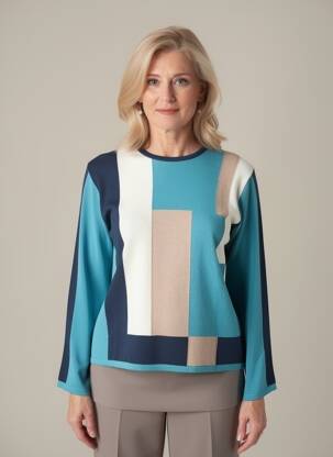 Pull coupe cintrée manches longues bleu I.ODENA femme