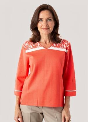 Pull coupe cintrée manches 3/4 orange ELEANE femme