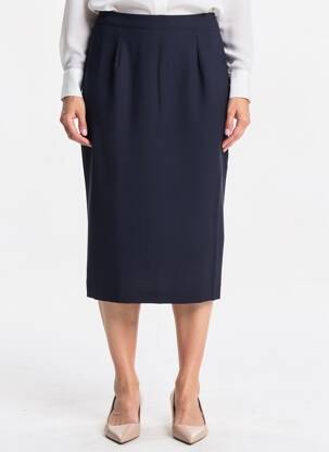 Jupe mi-longue taille à pinces bleu LISA CHESNAY femme