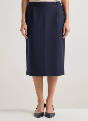 Jupe mi-longue taille à pinces bleu BIANCA femme