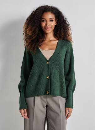 Gilet manches longues resserrée sur le bas vert ONLY femme