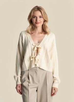 Gilet manches longues resserrée sur le bas beige ONLY femme