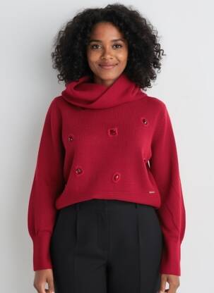 Pull col roulé coupe cintrée manches longues rouge GOA GOA femme