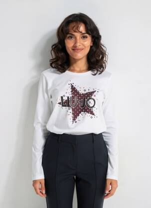 T-shirt sérigraphie floquée manches longues blanc LIU JO femme