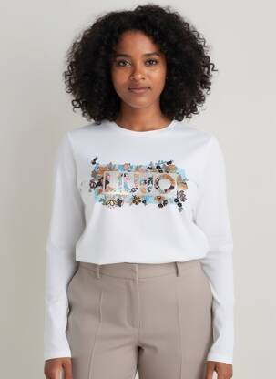 T-shirt sérigraphie floquée manches longues blanc LIU JO femme