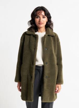 Manteau long coupe droite sans capuche vert LA FEE MARABOUTEE femme