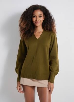 Pull coupe droite manches longues vert PENN & INK N.Y femme