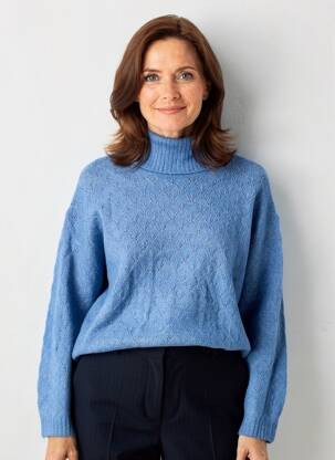 Pull col roulé tissage chiné manches longues bleu JENSEN femme