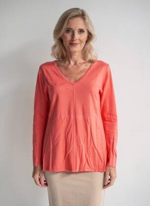 Pull coupe droite manches longues orange MARBLE femme