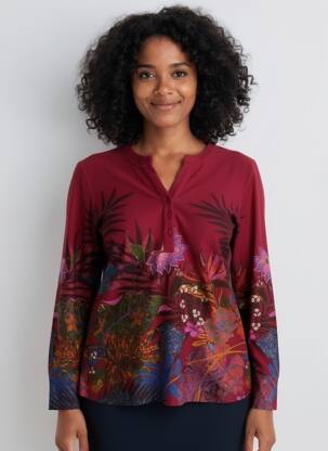 T-shirt imprimé fantaisie manches longues rouge PALME femme