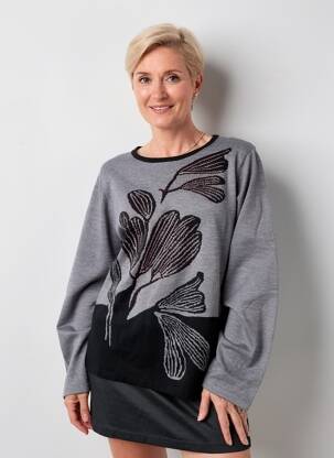 Pull coupe droite manches longues gris IMPULSION femme