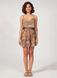 Robe courte coupe cintrée fines bretelles marron KBAS femme