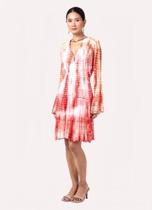 Robe mi-longue tissage crêpe manches longues rouge JUICY femme