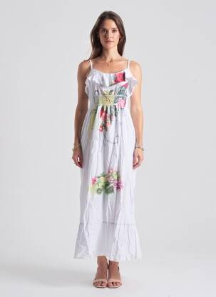 Robe longue imprimé fleurs fines bretelles blanc DY DESIGN femme