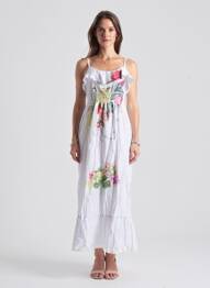 Robe longue manches bretelles ajustables fines bretelles blanc DY DESIGN femme
