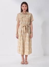 Robe longue manches courtes manches courtes beige ROSA FASHION femme