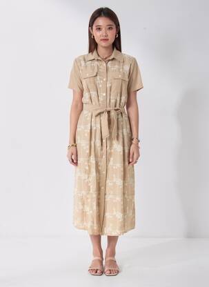 Robe longue manches courtes manches courtes beige ROSA FASHION femme