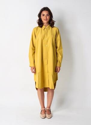 Robe mi-longue manches longues manches longues jaune BUBBLEE femme