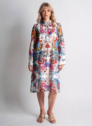 Robe mi-longue imprimé fleurs manches longues rose BUBBLEE femme