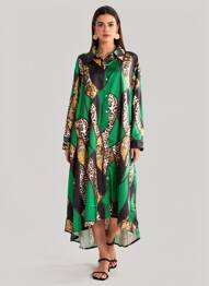 Robe mi-longue coupe fluide manches longues vert BUBBLEE femme