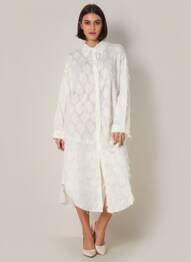 Robe mi-longue coupe fluide manches longues blanc BUBBLEE femme