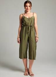 Combi-pantalon tissage crêpe fines bretelles vert ROSA FASHION femme