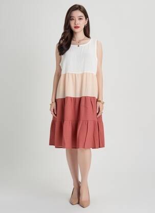 Robe mi-longue sans manche sans manche rouge ROSA FASHION femme