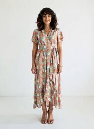 Robe longue tissage popeline manches courtes orange ROSA FASHION femme