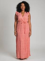 Robe longue tissage popeline manches courtes rouge ROSA FASHION femme